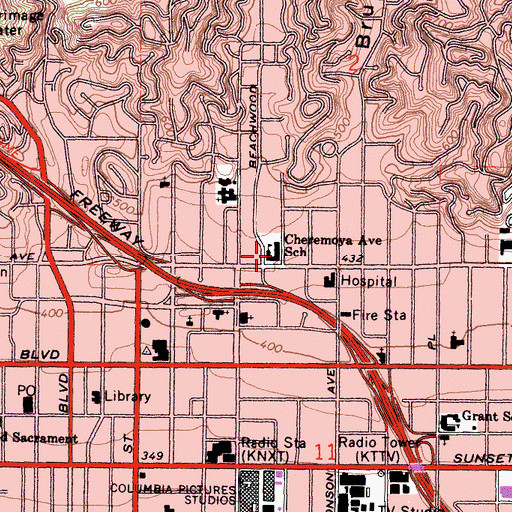 Topographic Map of Cheremoya Avenue Elementary School, CA