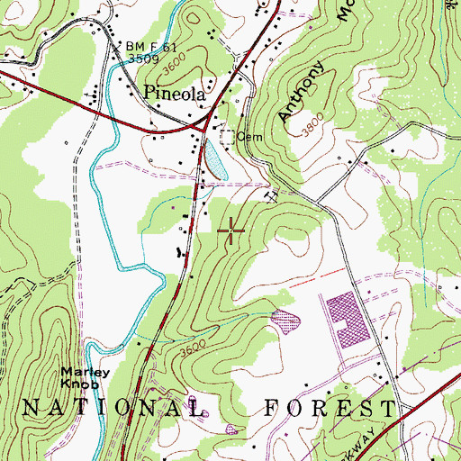 Topographic Map of Township of Pineola, NC