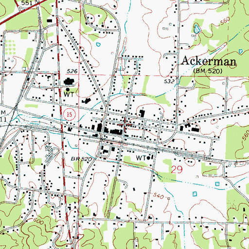 Topographic Map of Town of Ackerman, MS