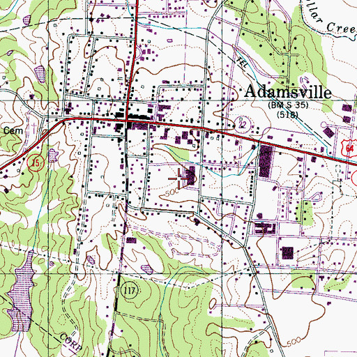 Topographic Map of Town of Adamsville, TN