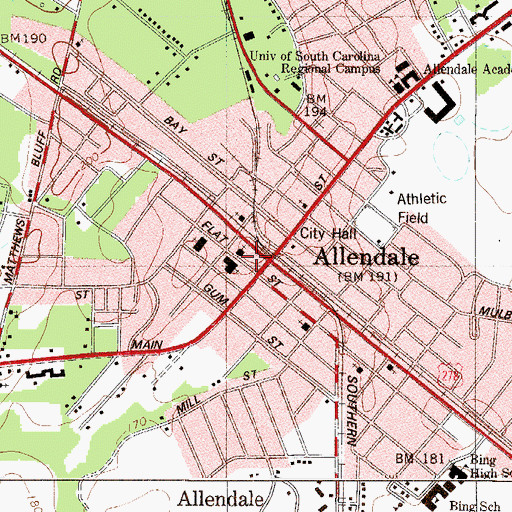 Topographic Map of Town of Allendale, SC