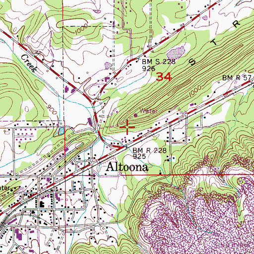 Topographic Map of Town of Altoona, AL