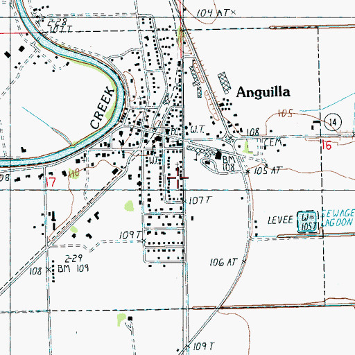 Topographic Map of Town of Anguilla, MS