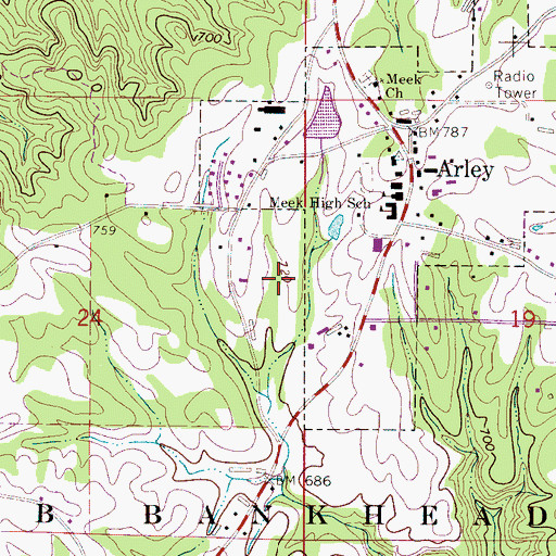 Topographic Map of Town of Arley, AL