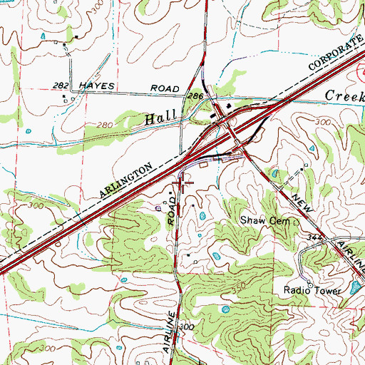 Topographic Map of Town of Arlington, TN