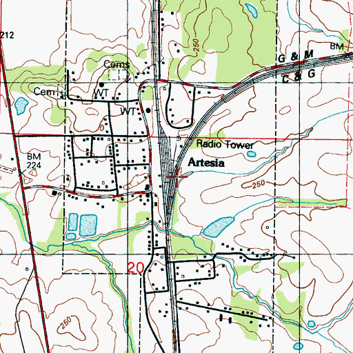 Topographic Map of Town of Artesia, MS
