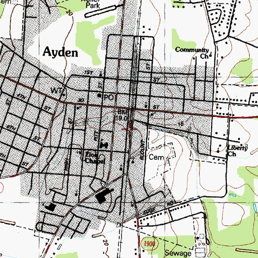 Topographic Map of Town of Ayden, NC