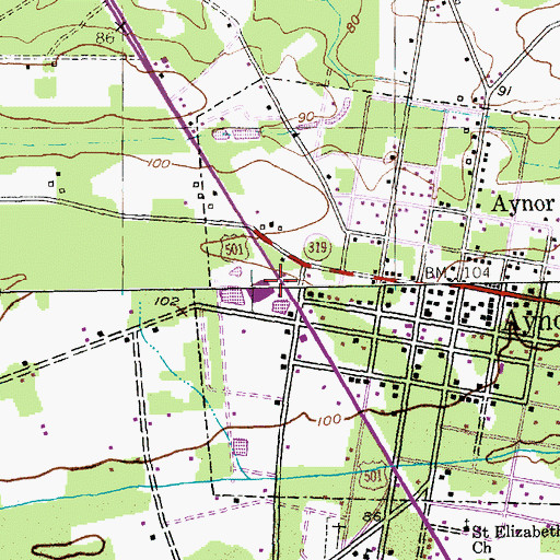 Topographic Map of Town of Aynor, SC