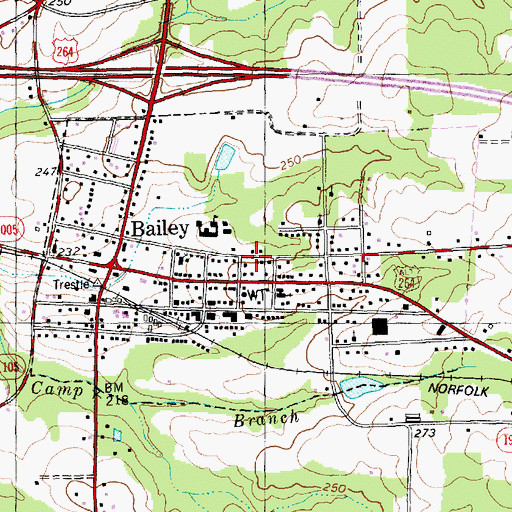 Topographic Map of Town of Bailey, NC