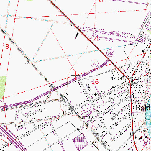 Topographic Map of Town of Baldwin, LA