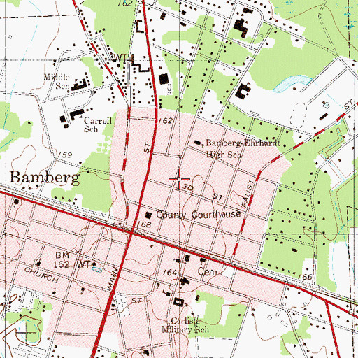 Topographic Map of Town of Bamberg, SC
