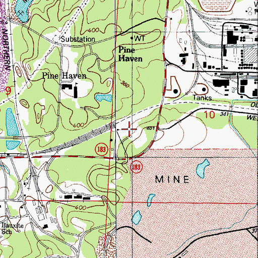 Topographic Map of Town of Bauxite, AR