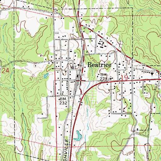 Topographic Map of Town of Beatrice, AL