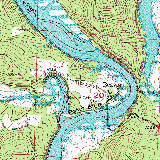 Topographic Map of Town of Beaver, AR