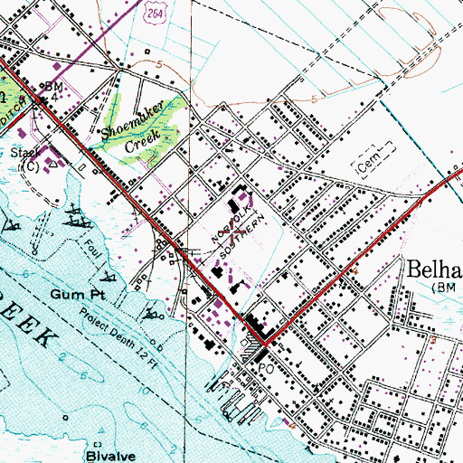Topographic Map of Town of Belhaven, NC