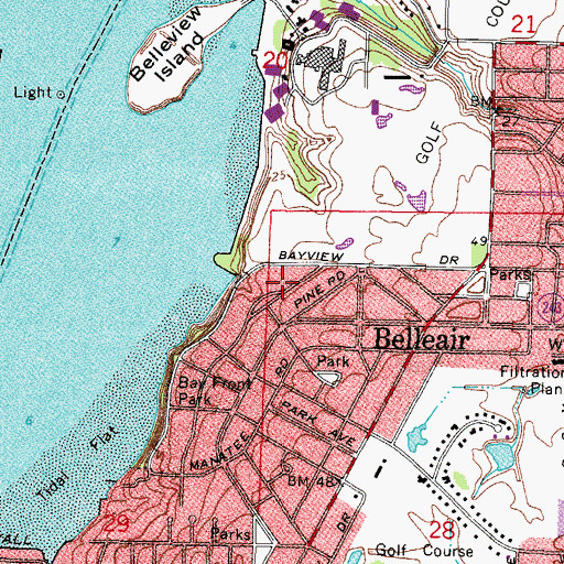 Topographic Map of Town of Belleair, FL