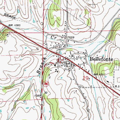 Topographic Map of Town of Bellefonte, AR