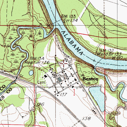 Topographic Map of Town of Benton, AL