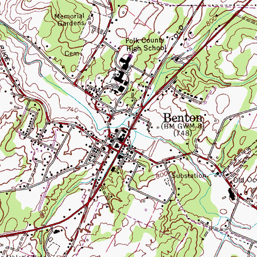 Topographic Map of Town of Benton, TN