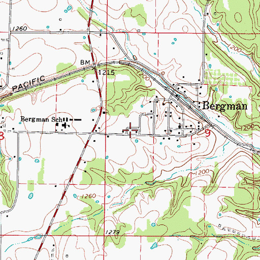 Topographic Map of Town of Bergman, AR