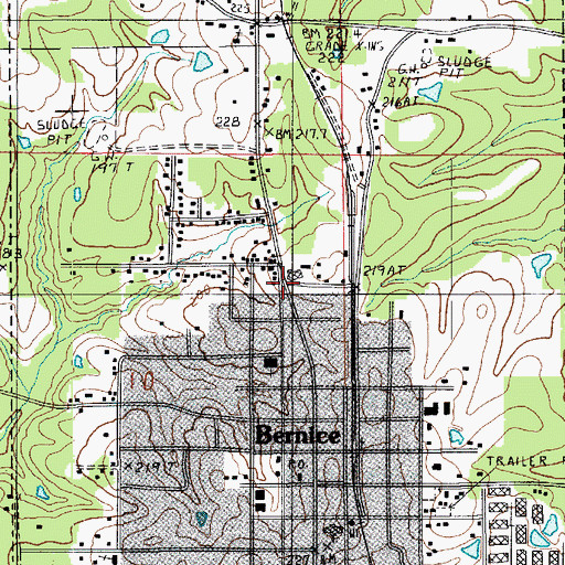 Topographic Map of Town of Bernice, LA
