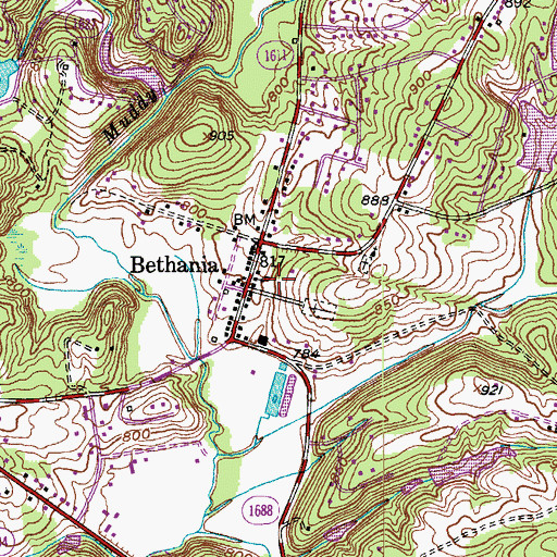 Topographic Map of Town of Bethania, NC
