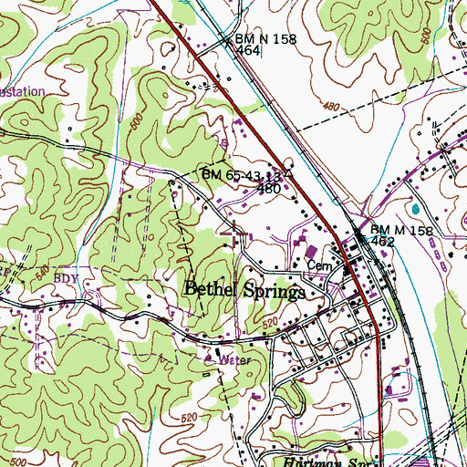 Topographic Map of Town of Bethel Springs, TN
