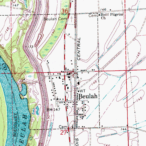 Topographic Map of Town of Beulah, MS