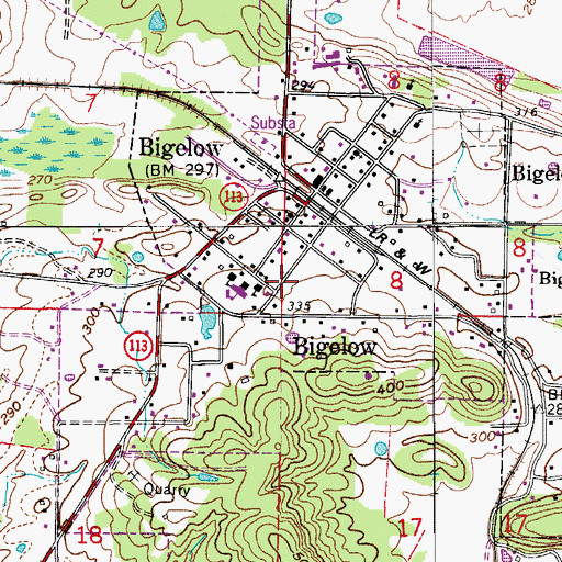 Topographic Map of Town of Bigelow, AR