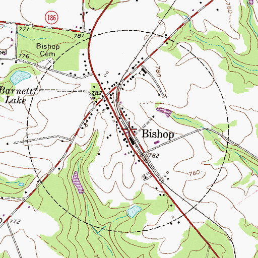 Topographic Map of Town of Bishop, GA