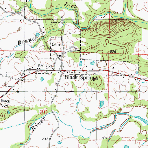 Topographic Map of Town of Black Springs, AR