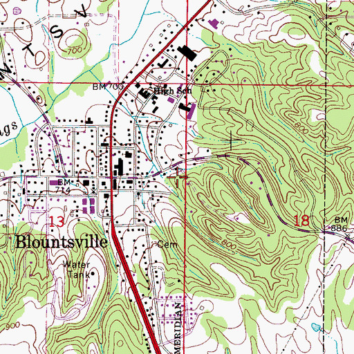 Topographic Map of Town of Blountsville, AL