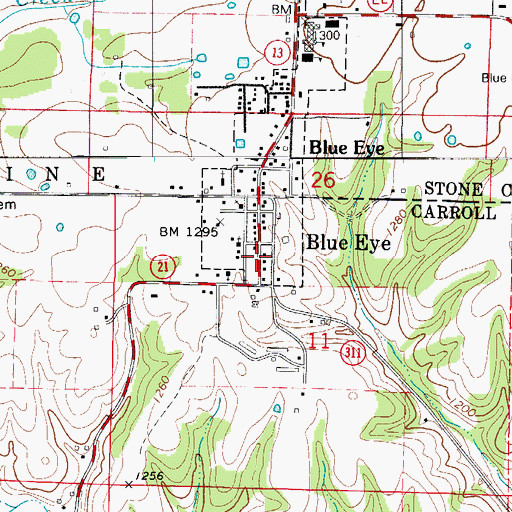 Topographic Map of Town of Blue Eye, AR