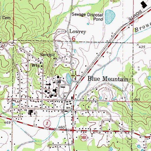 Topographic Map of Town of Blue Mountain, MS