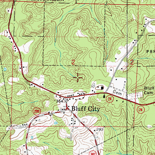 Topographic Map of Town of Bluff City, AR