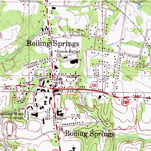 Topographic Map of Town of Boiling Springs, NC