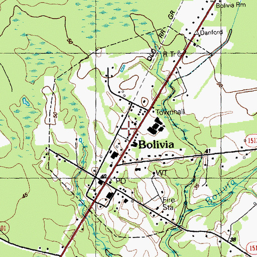 Topographic Map of Town of Bolivia, NC