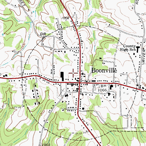 Topographic Map of Town of Boonville, NC