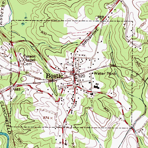 Topographic Map of Town of Bostic, NC