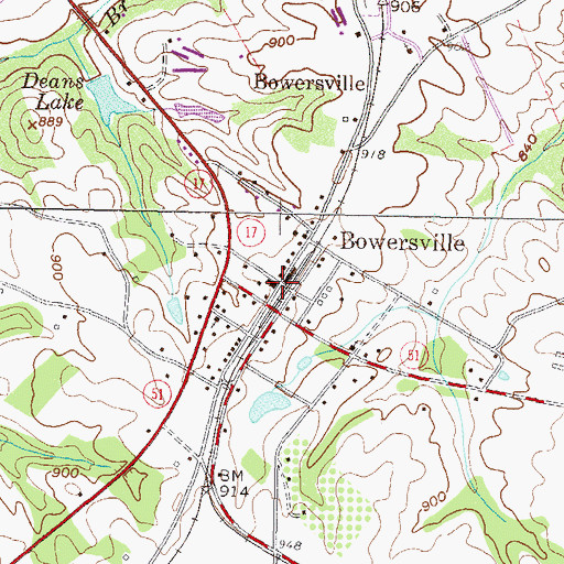 Topographic Map of Town of Bowersville, GA
