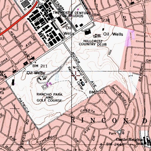 Topographic Map of Cheviot Hills Recreation Center, CA