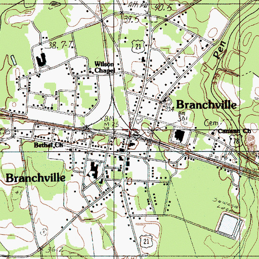Topographic Map of Town of Branchville, SC