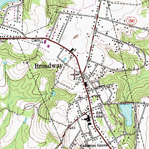 Topographic Map of Town of Broadway, NC