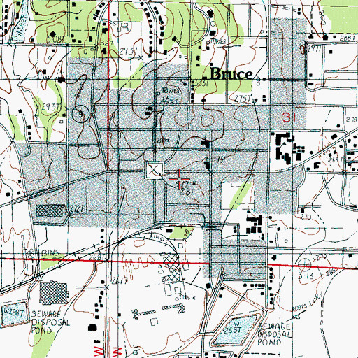 Topographic Map of Town of Bruce, MS