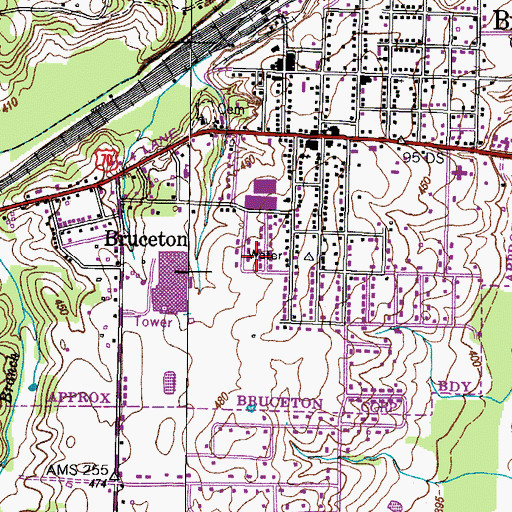 Topographic Map of Town of Bruceton, TN