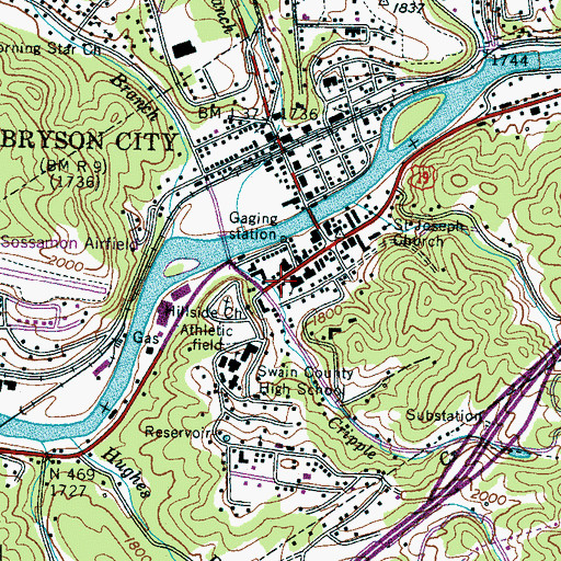 Topographic Map of Town of Bryson City, NC