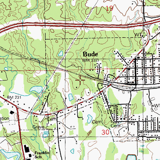 Topographic Map of Town of Bude, MS