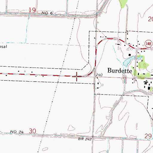 Topographic Map of Town of Burdette, AR