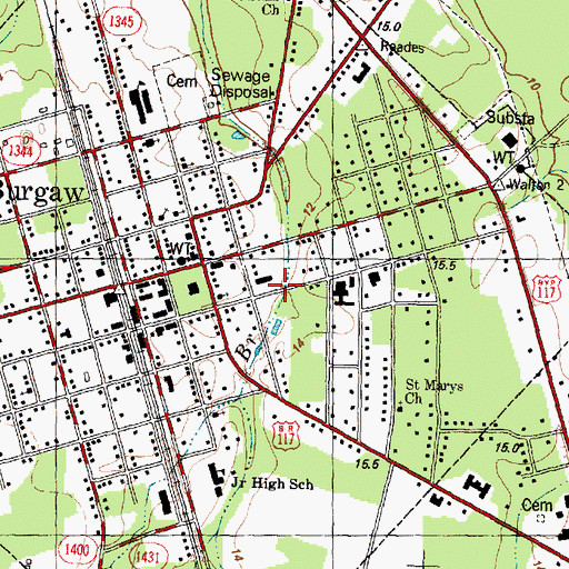 Topographic Map of Town of Burgaw, NC