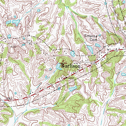 Topographic Map of Town of Burlison, TN